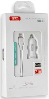 Автомобільний зарядний пристрій XO TZ08 2 USB 2.1A + lightning cable White