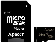 Картка пам'ятi APACER microSDXC 64GB UHS-I U1+adapter