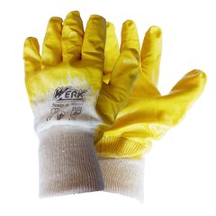 (WE2132) Перчатки трикотажные ХБ с нитриловым покрытием, желтый цвет, p. 10 Werk