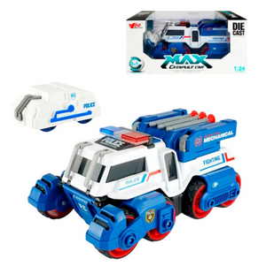 Игрушка CARS S Полицейская Боевая машина 3в1 Pull-back с катапультой и пушками со светом и звуком 1:24