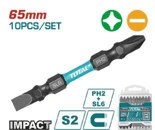 TOTAL TACIM16HL133 Отверточные насадки уд., PH2+SL6, 65мм, 10шт.