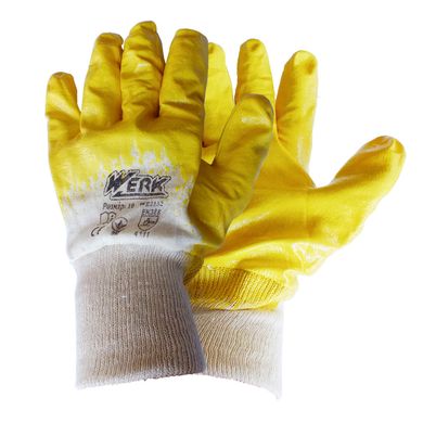 (WE2132) Перчатки трикотажные ХБ с нитриловым покрытием, желтый цвет, p. 10 Werk