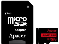 Карта пам'яті Apacer microSDXC 64GB UHS-I U1 Class 10 (AP64GMCSX10U5-R) + SD адаптер