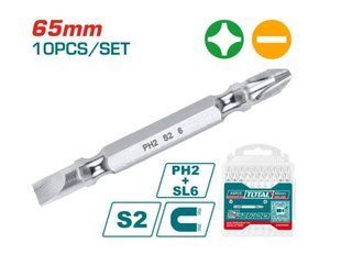 TOTAL TAC16HL133 Отверточные насадки, PH2+SL6, 65 мм, 10 шт.