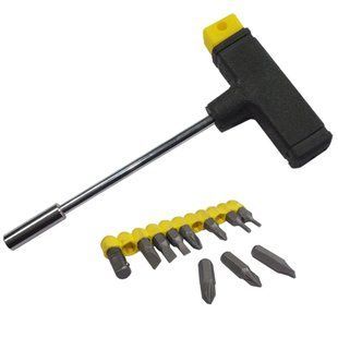Набір 11в1 (Т-подібна викрутка з бітами SL4-7x25; PH1x25; PH2x25; PZ1x25; PZ2x25; T10x25; T15x25) Сталь