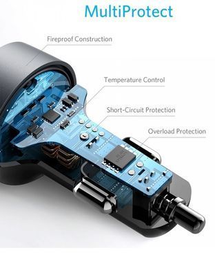 Автомобільний зарядний пристрій Anker PowerDrive+ III Duo - 30W 2xPD+18W Power IQ (Чорний)