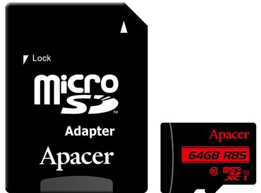 Карта памяти ApAcer microSDXC 64GB UHS-I U1 Class 10 (AP64GMCSX10U5-R) + SD адаптер