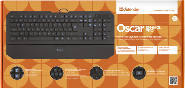 Клавиатура Defender (45662)Oscar SM-660L Pro USB подсв. черный