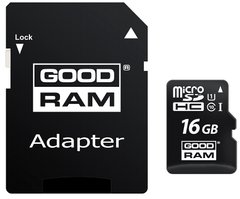 Карта пам'яті GOODRAM microSDHC 16GB Class 10 UHS I (M1AA-0160R12) + SD адаптер