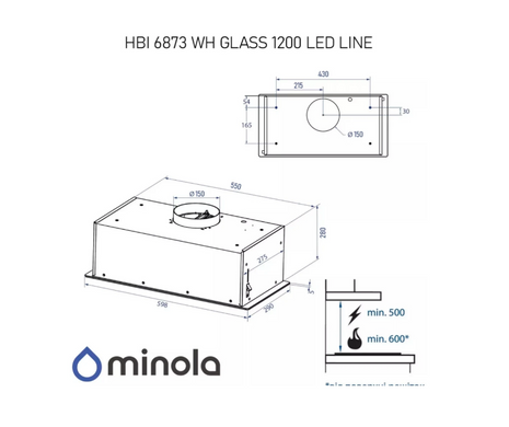 Вытяжка Minola HBI 6873 WH GLASS 1200 LED Line