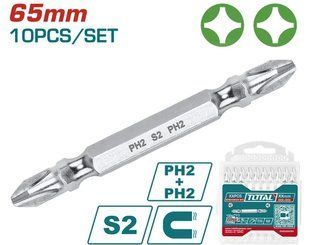 TOTAL TAC16PH233 Отверточные насадки, PH2+PH2, 65 мм, 10 шт.