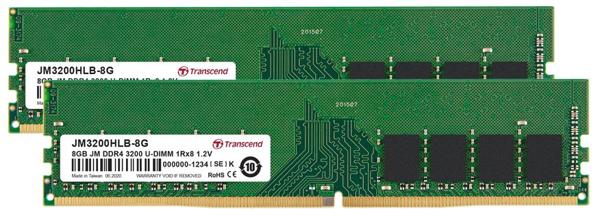 Оперативний запам'ятовувальний пристрій Transcend DDR4 16Gb 3200Mhz JM3200HLB-16G БЛІСТЕР