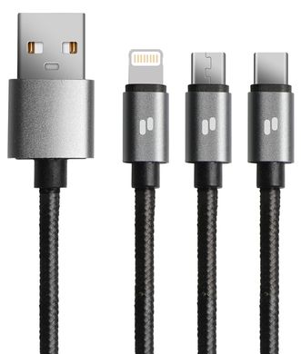 Кабель Puridea L10 - 3in1 (Lightning,Type-C,microUSB)-1.5m (чорний)