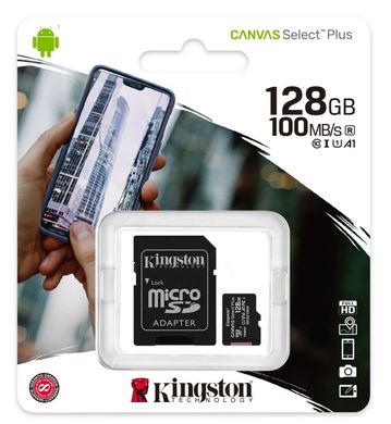 Карта памяти Kingston 128GB microSDXC Canvas Select Plus 100R A1 C10 + SD адаптер (SDCS2/128GB)