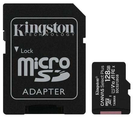 Карта памяти Kingston 128GB microSDXC Canvas Select Plus 100R A1 C10 + SD адаптер (SDCS2/128GB)
