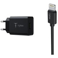 Сетевое зарядное устройство T-Phox Mini 12W 2.1A + Lightning Cable 1m Black