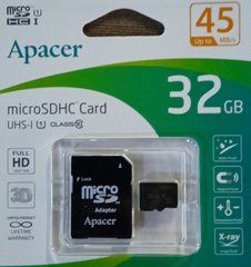 Карта пам'яті ApAcer microSDHC 32GB UHS-I U1 Class 10 + SD адаптер