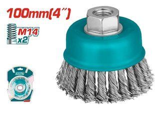 TOTAL TAC32041 Щетка чашечная, из плетеной проволоки, 100мм, для КШМ, М14.