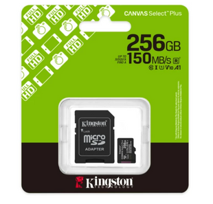 Карта памяти Kingston MicroSDXC 256GB Canvas Select Plus Gen3 150MB/s A10 + SD-адаптер (SDCS3/256GB)