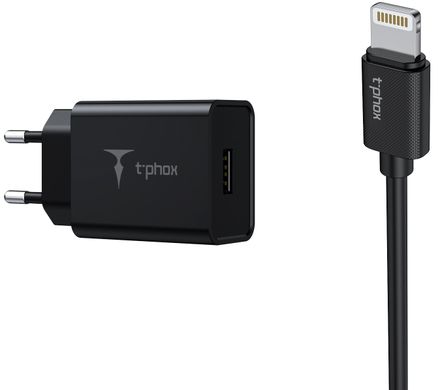 Сетевое зарядное устройство T-Phox Mini 12W 2.1A + Lightning Cable 1m Black