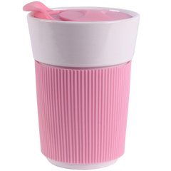 Чашка Limited Edition TRAVEL 350 мл/ розовая/ с силик. крышкой (HTK-038)