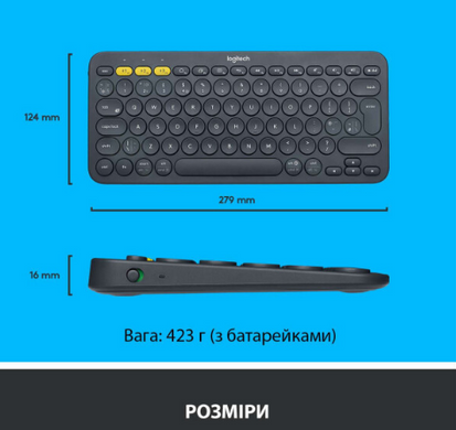 Клавиатура LogITech K380 Multi-Device Bluetooth, US, Dark Grey (920-007582)