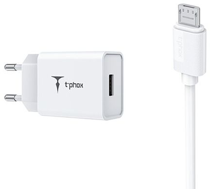 Сетевое зарядное устройство T-Phox Mini 12W 2.4A + Micro cable 1.2m White