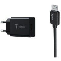 мережева зарядка T-Phox Mini 12W 2.4A + Micro cable 1.2m (Чорний)
