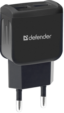Мережевий зарядний пристрій Defender UPA-22 black, 2xUSB, 2.1A (83579)