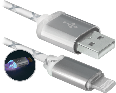 Кабель Defender ACH03-03LT LED USB – Lightning 1м Grey (87550)