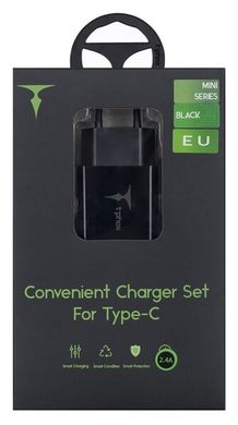 Сетевое зарядное устройство T-Phox Mini 12W 2.1A + Type-C Cable 1m Black