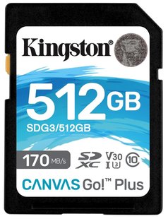 Карта пам'ятi Kingston SDXC 512GB Canvas Go! Plus Class 10 UHS-I U3 V30 (SDG3/512GB)