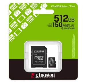 Карта памяти Kingston MicroSDXC 512GB Canvas Select Plus Gen3 150MB/s A1 + SD-адаптер (SDCS3/512GB)