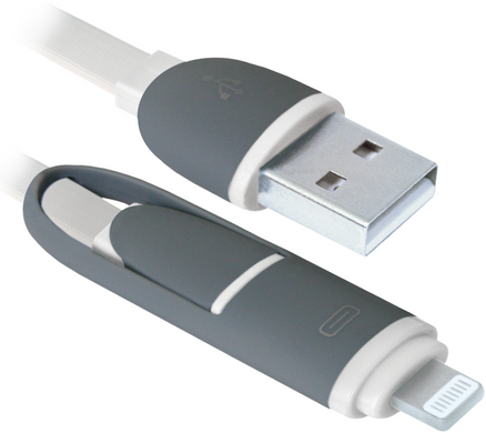 Кабель Defender USB10-03BP USB(AM)-MicroUSB+Lightning білий 1м