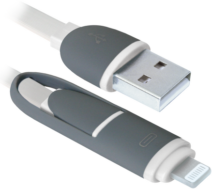 Кабель Defender USB10-03BP USB(AM)-MicroUSB+Lightning White 1m