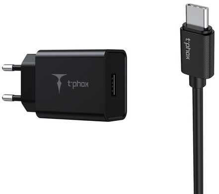 мережева зарядка T-Phox Mini 12W 2.4A + Type-C cable 1.2m (Чорний)