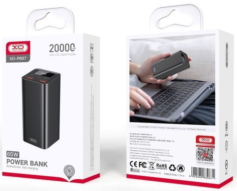 Портативний зарядний пристрій XO PB97 - 20000 mAh PD65W для ноутбука (Black)