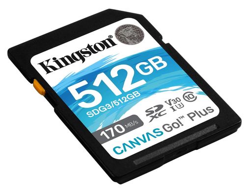 Карта памяти Kingston SDXC 512GB Canvas Go! Plus Class 10 UHS-I U3 V30 (SDG3/512GB)