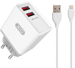 Сетевое зарядное устройство для XO L31 2USB 2.4A Lightning USB White