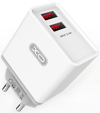 Мережевий зарядний пристрій XO L31 2USB 2.4A Lightning USB White