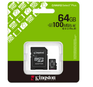 Карта памяти Kingston MicroSDXC 64GB Canvas Select Plus Gen3 100MB/s A1 + SD-адаптер (SDCS3/64GB)