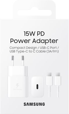 Мережевий зарядний пристрій Samsung 15W Power Adapter Type-C+Cable White (EP-T1510XWEGRU)