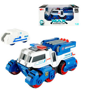 Игрушка CARS S Полицейская Боевая машина 3в1 Pull-back с катапультой и пушками со светом и звуком 1:24