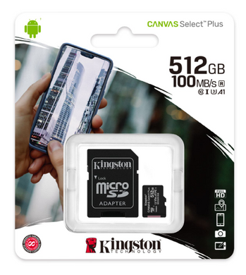 Картка пам'ятi Kingston microSDXC 512Gb Canvas Select+ A1 (R100/W85) no ad