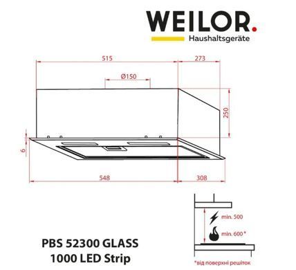 Вытяжка WEILOR PBS 52300 GLASS BL 1000 LED Strip