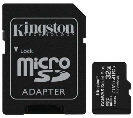 Карта памяти Kingston microSDHC 32GB Canvas Select+ A1 (W100/R85) + SD адаптер