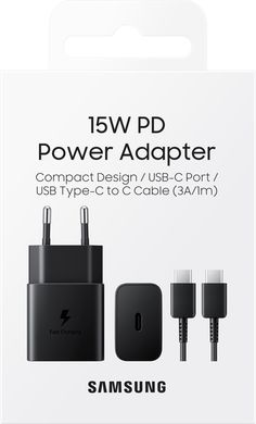 Мережевий зарядний пристрій Samsung 15W Power Adapter Type-C+Cable Black (EP-T1510XBEGRU)