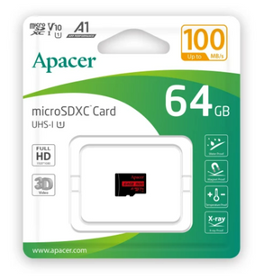 Карта пам'яті Apacer microSDXC UHS-I 64GB R100 V10 A1 (AP64GMCSX10UB-RA)