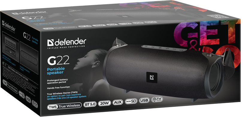 Портативная колонка Defender G22 20Вт, Black (65122)