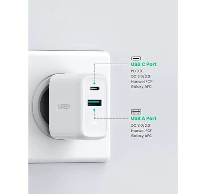 Зарядное устройство для UGREEN CD170 38W USB/Type-C белый